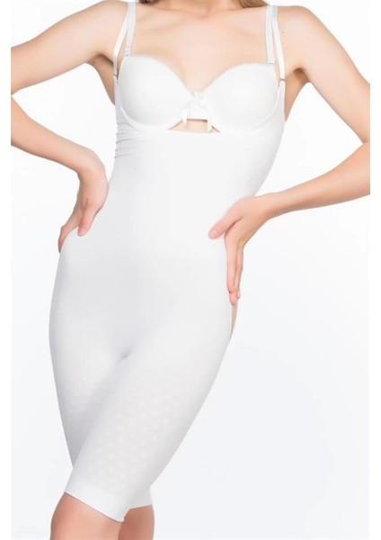 Modlive Beyaz Emay 2038 Popo ve Göğsü Açık Paçalı Boy Korse modelleri