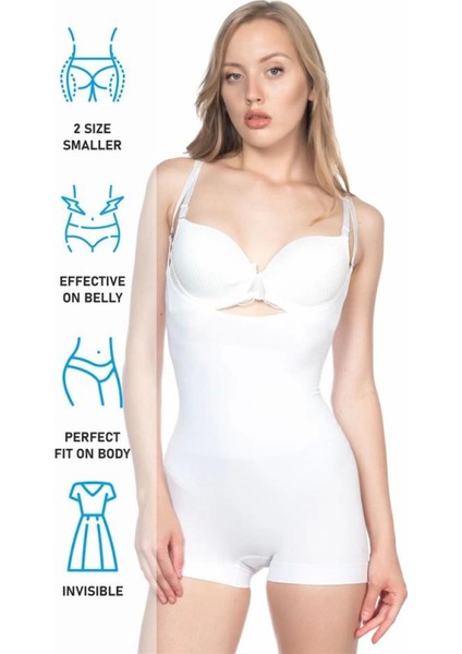 Modlive Beyaz Emay 2058 Göğsü Açık Kısa Paça Boy Korse indirimleri