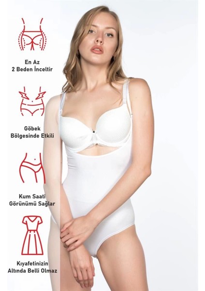 Modlive Beyaz Emay 2023 Göğsü Açık Body Korse fırsatları