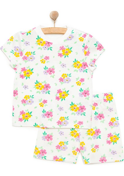 Kısa Kol Çiçek Desenli Bisiklet Yaka Pijama Takımı Kız Bebek