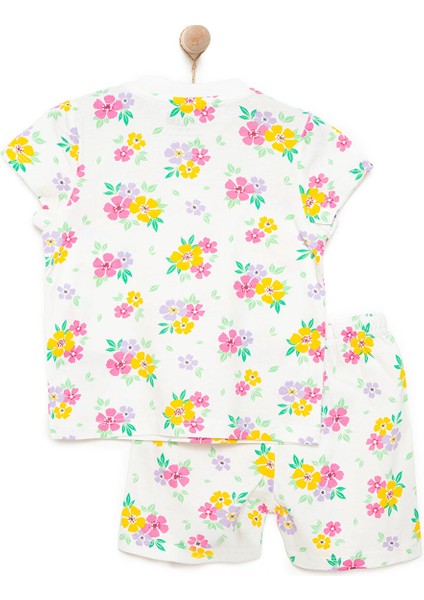 Kısa Kol Çiçek Desenli Bisiklet Yaka Pijama Takımı Kız Bebek