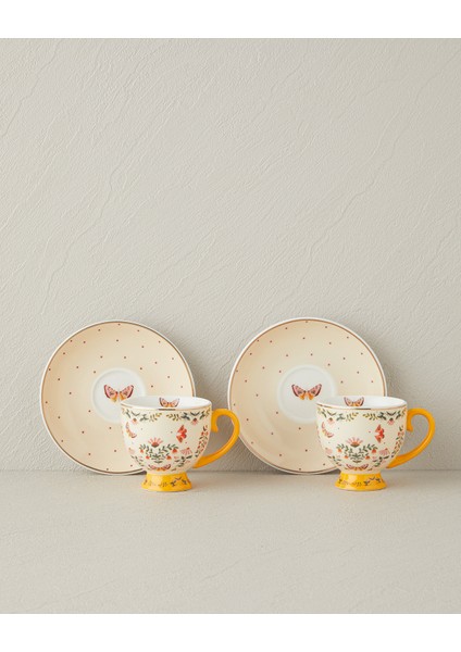 Dipsy New Bone China 4 Parça 2 Kişilik Kahve Fincan Takımı 100 ml Hardal