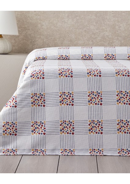 Daisy Plaid Baskılı Pamuklu Çift Kişilik Pike 200 x 220 cm Mavi