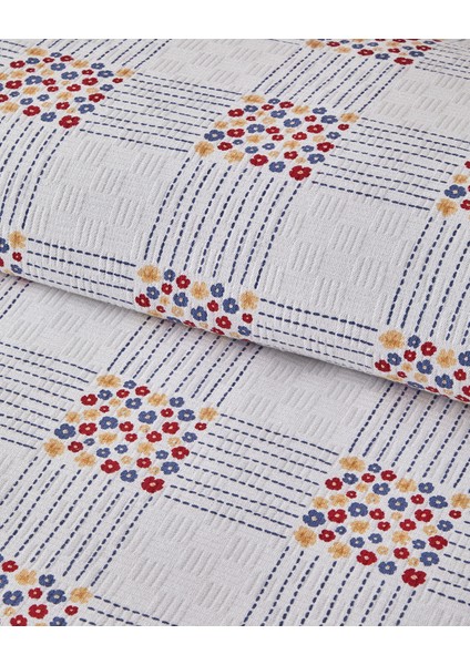 Daisy Plaid Baskılı Pamuklu Çift Kişilik Pike 200 x 220 cm Mavi