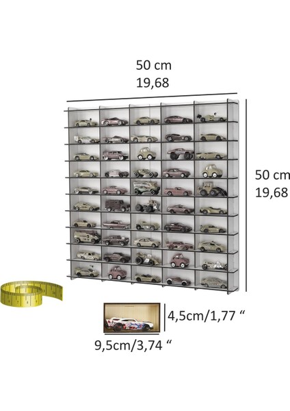 Pleksi Kapaklı 1/64 Ölçek 50ARAÇ Hotwheels Matchbox Metal Araç Uyumlu Model Oyuncak Araba Rafı