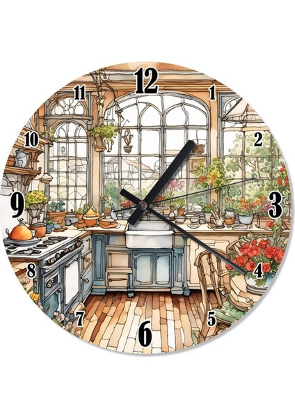 Camlı Şık Mutfak Akarlı Duvar Saati