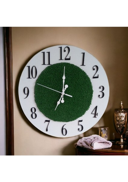 Çimli Ahşap 3D Yuvarlak Duvar Saati, Doğa Temalı, 34 cm, Yeşil Renk fiyatları