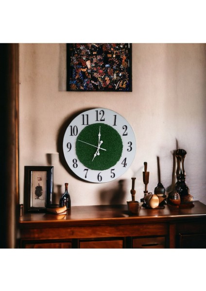 Çimli Ahşap 3D Yuvarlak Duvar Saati, Doğa Temalı, 34 cm, Yeşil Renk modelleri