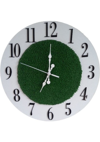 Çimli Ahşap 3D Yuvarlak Duvar Saati, Doğa Temalı, 34 cm, Yeşil Renk fırsatları