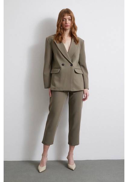 Önü Pensli Skinny Kumaş Pantolon Haki modelleri