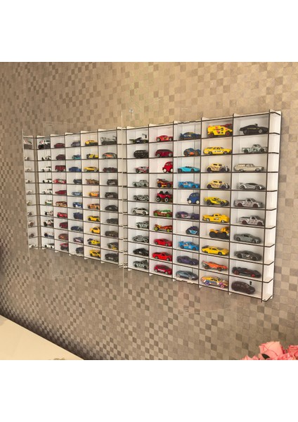 Pleksi Kapaklı 1/64 Ölçek 100 Araç Hotwheels Matchbox Uyumlu Model Oyuncak Araba Rafı,vitrini