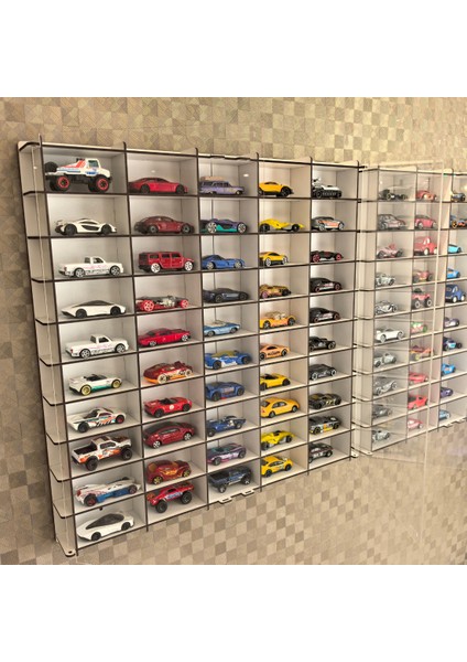 Pleksi Kapaklı 1/64 Ölçek 100 Araç Hotwheels Matchbox Uyumlu Model Oyuncak Araba Rafı,vitrini