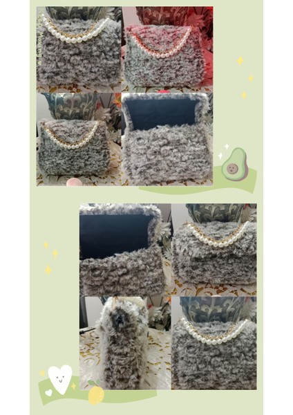 Çanta Inci Saplı Kürk Kanvas Çanta modelleri