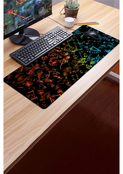Sonictouch Mavi Turuncu Neon Matematik Tahtası Gamer Oyuncu Dikişsiz Sıvı Geçirmez Klavye Mouse Pad 32X70CM modelleri