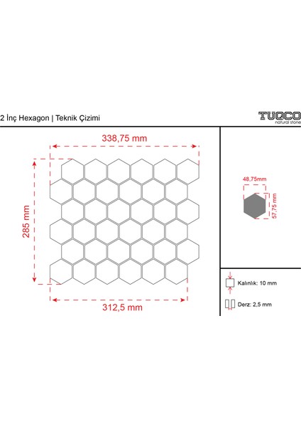 Doğal Taş 2’’ Hexagon Tundra Gri Cilalı Mermer Mozaik modelleri