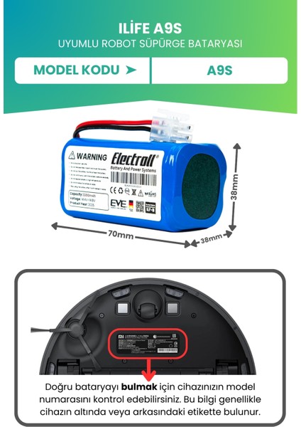 Ilife A9S Uyumlu Batarya (Ultra Yüksek Kapasite) 3200MAH Pil Robot Süpürge Batarya fiyatları