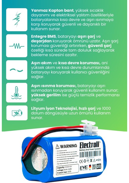 Ilife A9S Uyumlu Batarya (Ultra Yüksek Kapasite) 3200MAH Pil Robot Süpürge Batarya modelleri