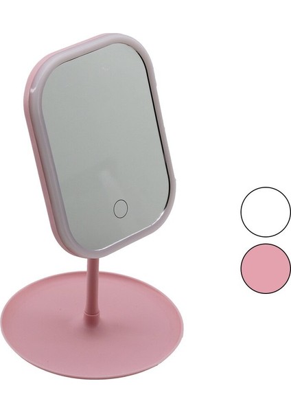 Dikdörtgen Ledli - Usb Şarjlı Makyaj Aynası 90° Takılık Sepetli Ayak Renkli Plastik 13.5x18.5cm