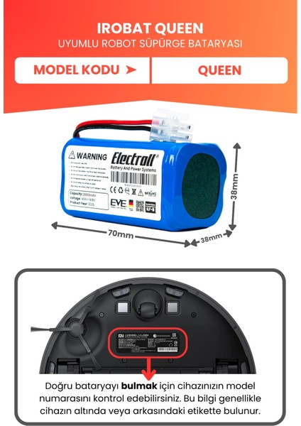 Irobat Queen Uyumlu Batarya (Yüksek Kapasite) 2800MAH Pil Robot Süpürge Batarya Değişimi fiyatları