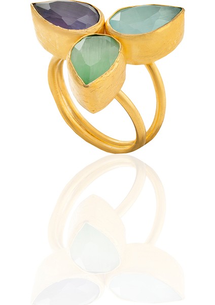 22 Ayar Altın Kaplama Zirkon Taşlı Ayarlanabilir Renkli Taşlı Yüzük