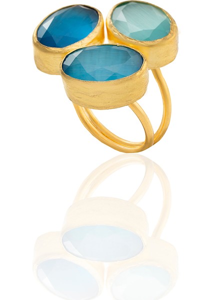 22 Ayar Altın Kaplama Zirkon Taşlı Ayarlanabilir Renkli Taşlı Yüzük