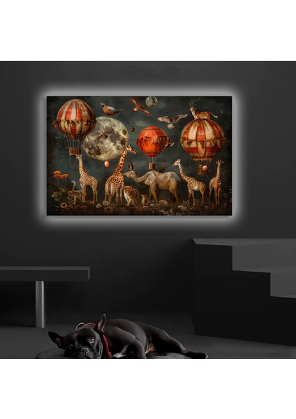 LED Işıklı Kanvas Tablo, 3D Dekoratif Baskılı Tablo Yapay Zeka Desteksli Hayvanlar 40