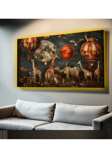 LED Işıklı Kanvas Tablo, 3D Dekoratif Baskılı Tablo Yapay Zeka Desteksli Hayvanlar 40