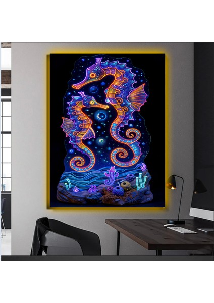 LED Işıklı Kanvas Tablo, 3D Dekoratif Baskılı Tablo Yapay Zeka Desteksli Hayvanlar 551