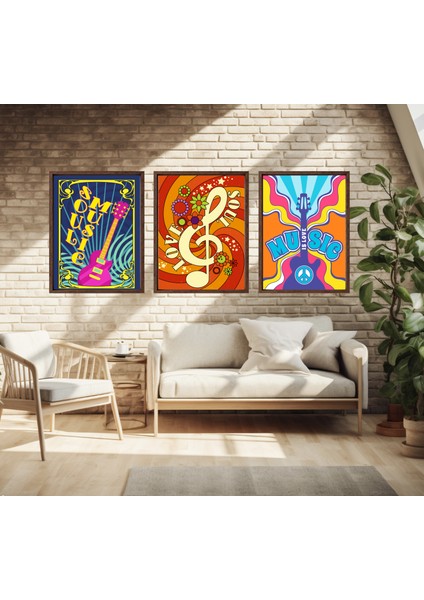 Modern Tarz Mdf Plastik Çerçeveli 3'lu Dekoratif Tablo 202