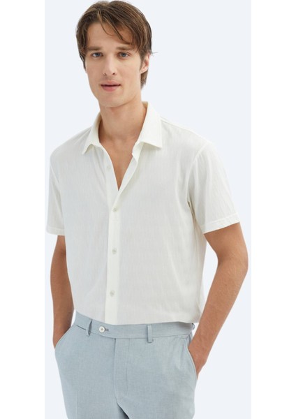 Ekru Desenli Regular Fit Casual Gömlek
