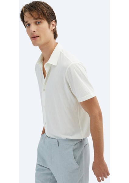 Ekru Desenli Regular Fit Casual Gömlek