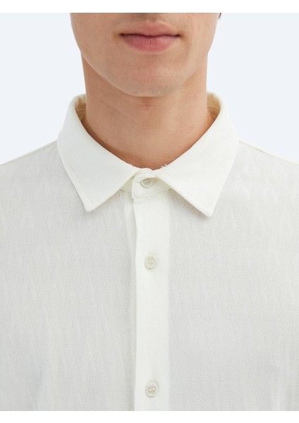 Ekru Desenli Regular Fit Casual Gömlek