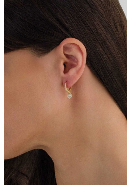 925 Ayar Gümüş Taşlı Kalp Detaylı Kadın Halka Küpe fiyatları