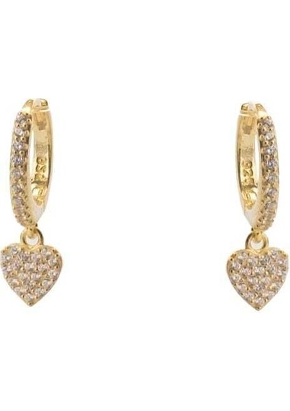 925 Ayar Gümüş Taşlı Kalp Detaylı Kadın Halka Küpe indirimleri