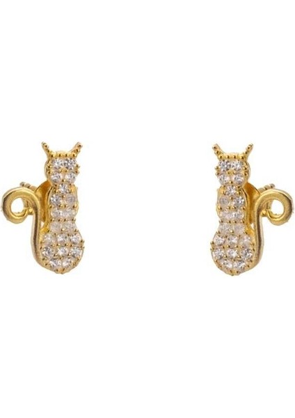 925 Ayar Gümüş Gold Çivili Kedi Küpe indirimleri