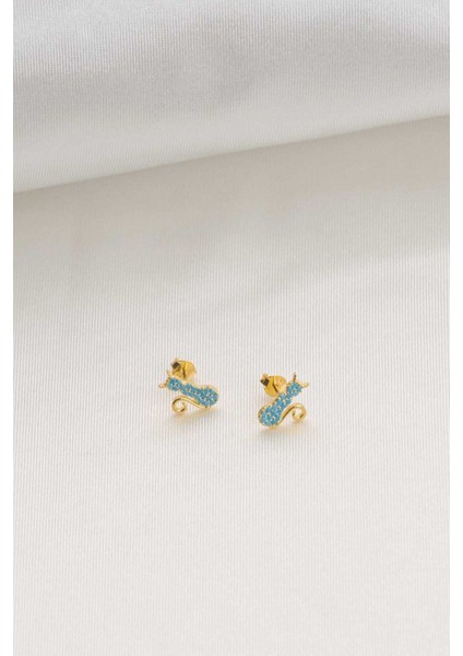 925 Ayar Gümüş Gold Çivili Mavi Taşlı Kedi Küpe indirimleri