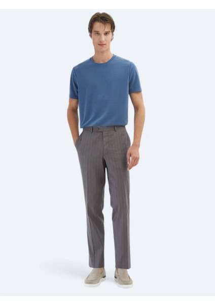 Indigo Düz Bisiklet Yaka T-Shirt