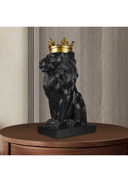3D Aslan Kafa Heykeli Hayvan Heykel Heykeli Raf Yatak Odası Dekorasyonu Siyah (Yurt Dışından)