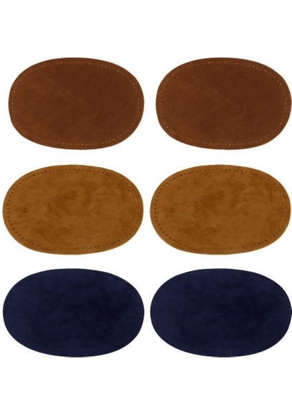 3 Çift Süetten Dikilecek Oval Diz I, Mavi (Yurt Dışından)