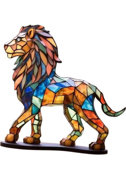 Metal Sanat Heykeli Renkli Figürler Taban Yapıtlı Hayvan Süs Hayvan Aslanı (Yurt Dışından)