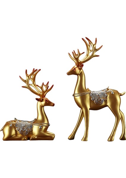 2pcs Ren Geyiği Figürinler Ev Tv Dolabı Dekorasyon Seçeneği Için Reçine Geyik Heykelleri 2-Altın (Yurt Dışından) fiyatları