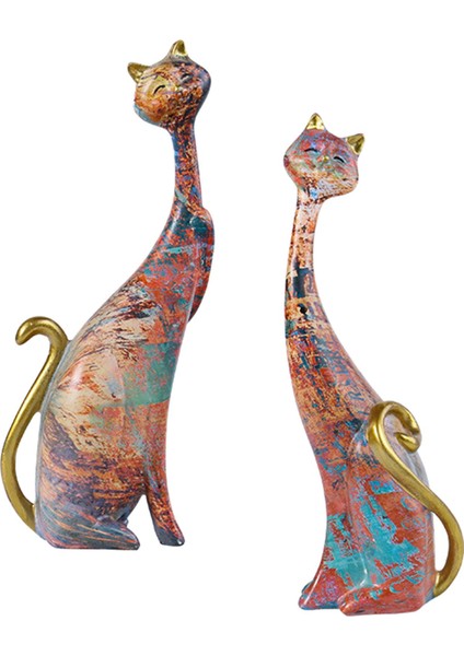 Çift Kedi Heykelcik Hayvan Heykeli Yatak Odası Dolabı Evi (Yurt Dışından)
