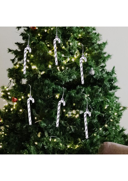6x Noel Ağacı Şeker Kamışı Koltuk Değneği Dekorasyon Garland Argent Için Asılı Hediye Süsleme (Yurt Dışından)