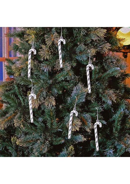 6x Noel Ağacı Şeker Kamışı Koltuk Değneği Dekorasyon Garland Argent Için Asılı Hediye Süsleme (Yurt Dışından)