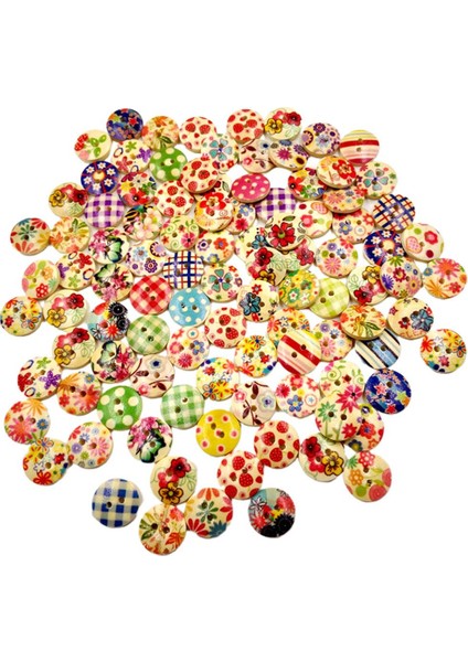100X Vintage -Delikli Ahşap Düğmeler Çiçek Dikiş Karalama Defteri 15MM (Yurt Dışından)