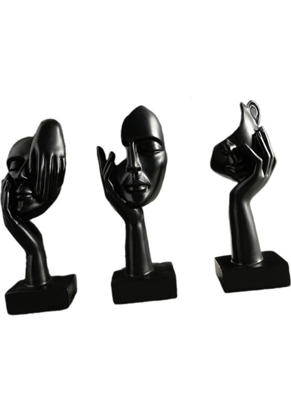 3x Düşünen Heykeller Soyut Yüz Heykelleri Oturma Odası Raf Ev Dekoru Siyah (Yurt Dışından) fırsatları