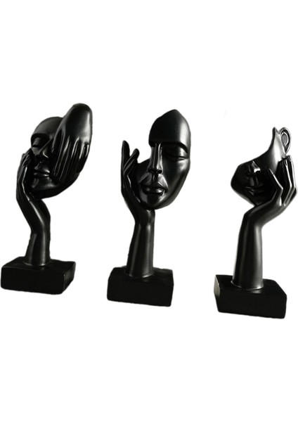 3x Düşünen Heykeller Soyut Yüz Heykelleri Oturma Odası Raf Ev Dekoru Siyah (Yurt Dışından) indirimleri