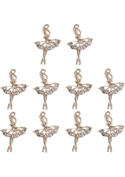 10 Adet Dıy Altın Rhinestone Bale Dansçı Kız Charms Kolye Dıy Takı (Yurt Dışından)