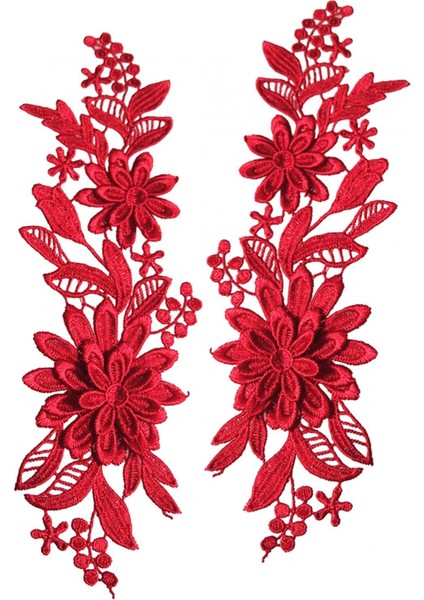 1 Çift Dantel Çiçek Aplike Dantel Kumaş Süsler Elbise Gelin Elbise Kot Kırmızı (Yurt Dışından)