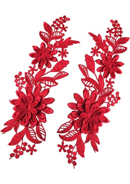 1 Çift Dantel Çiçek Aplike Dantel Kumaş Süsler Elbise Gelin Elbise Kot Kırmızı (Yurt Dışından) modelleri